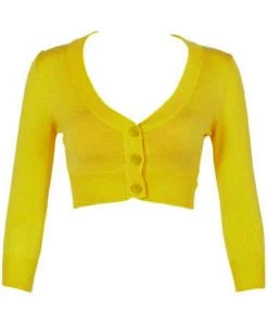 MAK Sweaters Cropped Cardigan With 3/4 Sleeves In Honey Yellow