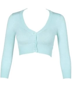 New Arrivals And Restocks MAK Sweaters Cropped Cardigan With 3/4 Sleeves In Ice Blue