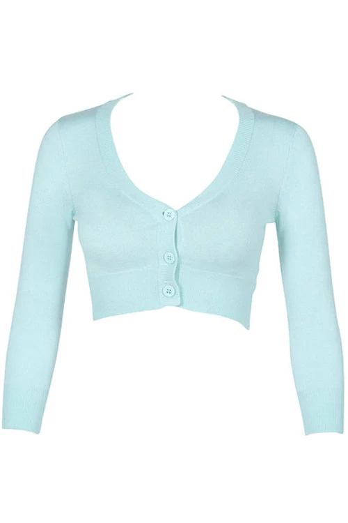 New Arrivals And Restocks MAK Sweaters Cropped Cardigan With 3/4 Sleeves In Ice Blue 2 New Arrivals And Restocks MAK Sweaters Cropped Cardigan With 3/4 Sleeves In Ice Blue