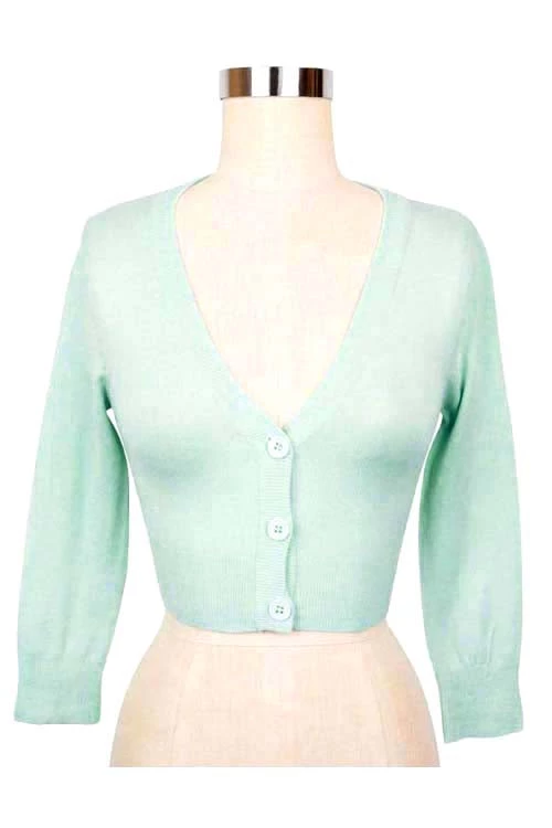 New Arrivals And Restocks MAK Sweaters Cropped Cardigan With 3/4 Sleeves In Ice Blue 6 New Arrivals And Restocks MAK Sweaters Cropped Cardigan With 3/4 Sleeves In Ice Blue