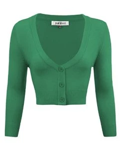 MAK Sweaters Cropped Cardigan With 3/4 Sleeves In Kelly Green New Arrivals And Restocks