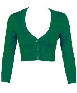 MAK Sweaters Cropped Cardigan With 3/4 Sleeves In Kelly Green New Arrivals And Restocks