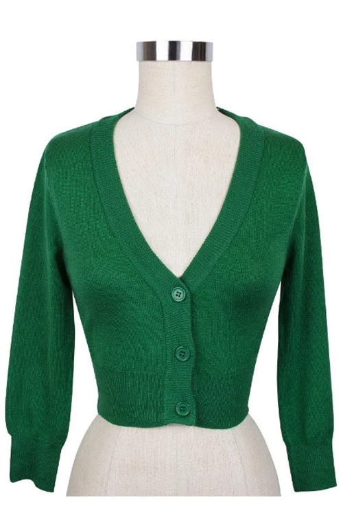 MAK Sweaters Cropped Cardigan With 3/4 Sleeves In Kelly Green New Arrivals And Restocks 3 MAK Sweaters Cropped Cardigan With 3/4 Sleeves In Kelly Green New Arrivals And Restocks