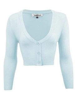 New Arrivals And Restocks MAK Sweaters Cropped Cardigan With 3/4 Sleeves In Light Blue