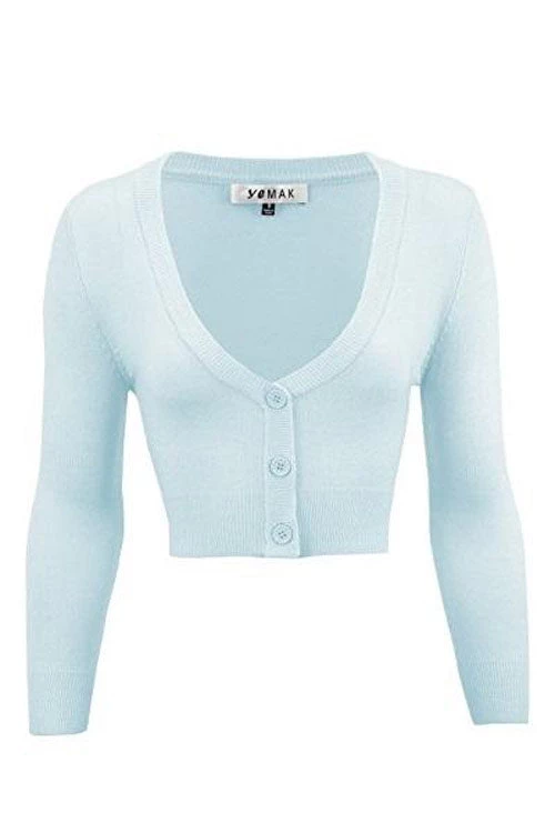 New Arrivals And Restocks MAK Sweaters Cropped Cardigan With 3/4 Sleeves In Light Blue 1 New Arrivals And Restocks MAK Sweaters Cropped Cardigan With 3/4 Sleeves In Light Blue