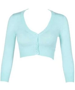 New Arrivals And Restocks MAK Sweaters Cropped Cardigan With 3/4 Sleeves In Light Blue