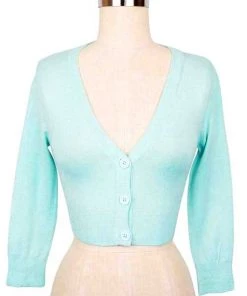 New Arrivals And Restocks MAK Sweaters Cropped Cardigan With 3/4 Sleeves In Light Blue 6 New Arrivals And Restocks MAK Sweaters Cropped Cardigan With 3/4 Sleeves In Light Blue