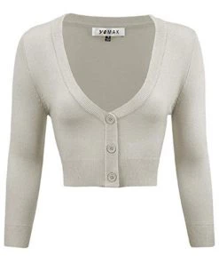MAK Sweaters Cropped Cardigan With 3/4 Sleeves In Light Grey New Arrivals And Restocks