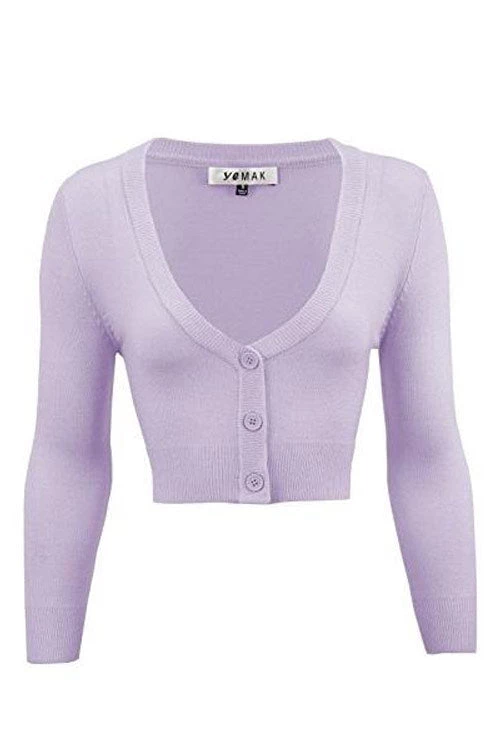 New Arrivals And Restocks MAK Sweaters Cropped Cardigan With 3/4 Sleeves In Lilac 1 New Arrivals And Restocks MAK Sweaters Cropped Cardigan With 3/4 Sleeves In Lilac
