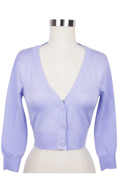 New Arrivals And Restocks MAK Sweaters Cropped Cardigan With 3/4 Sleeves In Lilac 3 New Arrivals And Restocks MAK Sweaters Cropped Cardigan With 3/4 Sleeves In Lilac