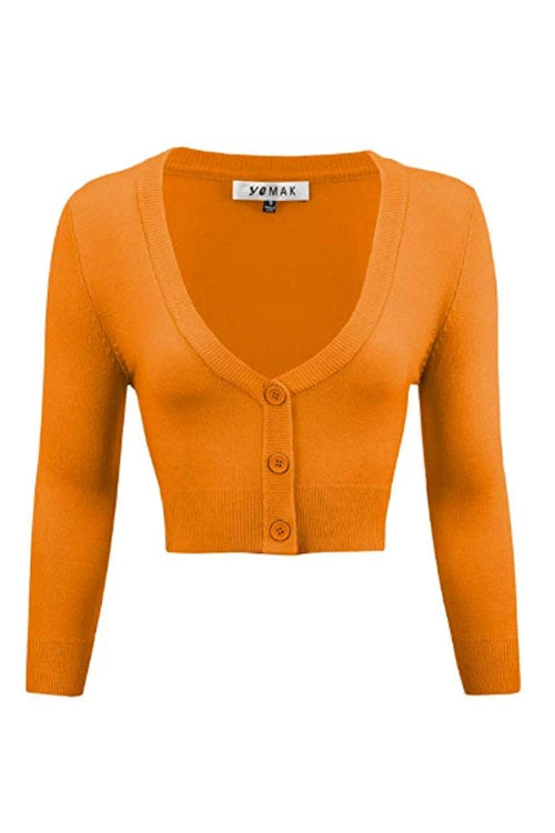 MAK Sweaters Cropped Cardigan With 3/4 Sleeves In Light Orange New Arrivals And Restocks 1 MAK Sweaters Cropped Cardigan With 3/4 Sleeves In Light Orange New Arrivals And Restocks