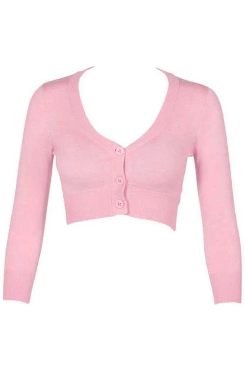 New Arrivals And Restocks MAK Sweaters Cropped Cardigan With 3/4 Sleeves In Light Pink 2 New Arrivals And Restocks MAK Sweaters Cropped Cardigan With 3/4 Sleeves In Light Pink