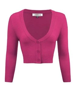 New Arrivals And Restocks MAK Sweaters Cropped Cardigan With 3/4 Sleeves In Magenta 12 New Arrivals And Restocks MAK Sweaters Cropped Cardigan With 3/4 Sleeves In Magenta