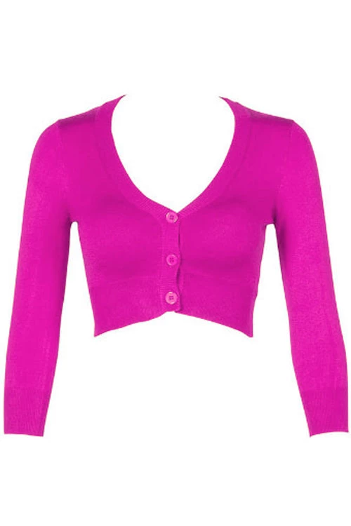 New Arrivals And Restocks MAK Sweaters Cropped Cardigan With 3/4 Sleeves In Magenta 2 New Arrivals And Restocks MAK Sweaters Cropped Cardigan With 3/4 Sleeves In Magenta