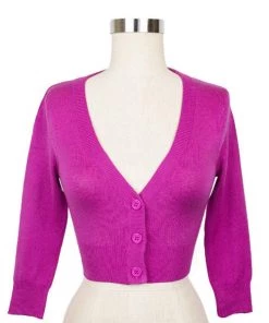 New Arrivals And Restocks MAK Sweaters Cropped Cardigan With 3/4 Sleeves In Magenta 13 New Arrivals And Restocks MAK Sweaters Cropped Cardigan With 3/4 Sleeves In Magenta