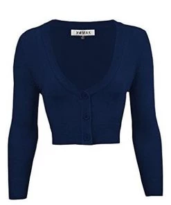 MAK Sweaters Cropped Cardigan With 3/4 Sleeves In Navy 12 MAK Sweaters Cropped Cardigan With 3/4 Sleeves In Navy