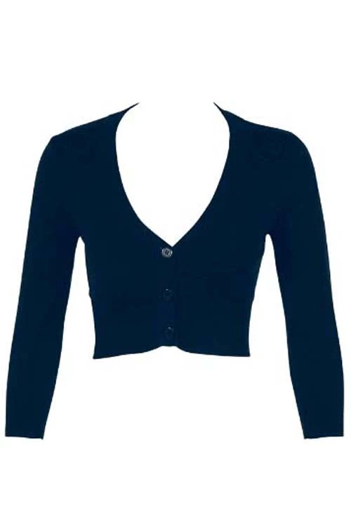 MAK Sweaters Cropped Cardigan With 3/4 Sleeves In Navy 7 MAK Sweaters Cropped Cardigan With 3/4 Sleeves In Navy