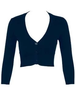 MAK Sweaters Cropped Cardigan With 3/4 Sleeves In Navy