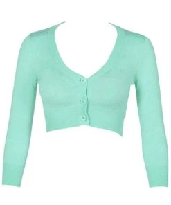 New Arrivals And Restocks MAK Sweaters Cropped Cardigan With 3/4 Sleeves In Opal Mint
