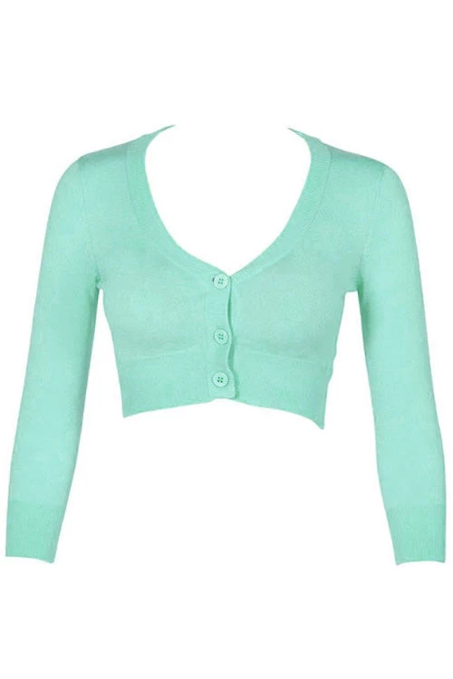 New Arrivals And Restocks MAK Sweaters Cropped Cardigan With 3/4 Sleeves In Opal Mint 7 New Arrivals And Restocks MAK Sweaters Cropped Cardigan With 3/4 Sleeves In Opal Mint