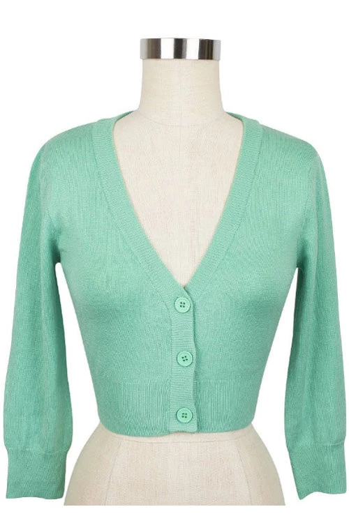 New Arrivals And Restocks MAK Sweaters Cropped Cardigan With 3/4 Sleeves In Opal Mint 6 New Arrivals And Restocks MAK Sweaters Cropped Cardigan With 3/4 Sleeves In Opal Mint