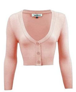 MAK Sweaters Cropped Cardigan With 3/4 Sleeves In Peach Beige New Arrivals And Restocks