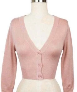 MAK Sweaters Cropped Cardigan With 3/4 Sleeves In Peach Beige New Arrivals And Restocks