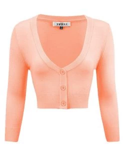 New Arrivals And Restocks MAK Sweaters Cropped Cardigan With 3/4 Sleeves In Peach