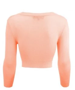 New Arrivals And Restocks MAK Sweaters Cropped Cardigan With 3/4 Sleeves In Peach