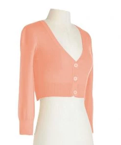 New Arrivals And Restocks MAK Sweaters Cropped Cardigan With 3/4 Sleeves In Peach