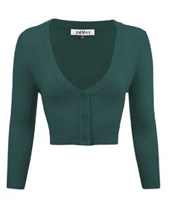 MAK Sweaters Cropped Cardigan With 3/4 Sleeves In Peacock New Arrivals And Restocks
