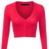 MAK Sweaters Cropped Cardigan With 3/4 Sleeves In Rose Pink