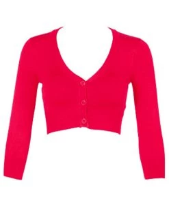 MAK Sweaters Cropped Cardigan With 3/4 Sleeves In Rose Pink
