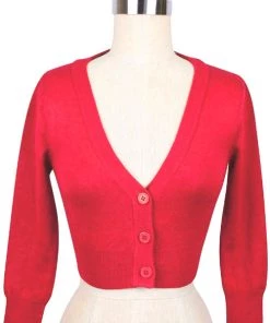 MAK Sweaters Cropped Cardigan With 3/4 Sleeves In Rose Pink