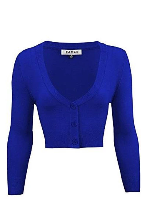 New Arrivals And Restocks MAK Sweaters Cropped Cardigan With 3/4 Sleeves In Royal Blue 1 New Arrivals And Restocks MAK Sweaters Cropped Cardigan With 3/4 Sleeves In Royal Blue