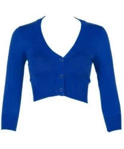 New Arrivals And Restocks MAK Sweaters Cropped Cardigan With 3/4 Sleeves In Royal Blue