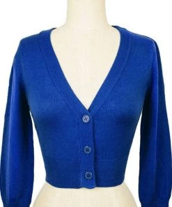 New Arrivals And Restocks MAK Sweaters Cropped Cardigan With 3/4 Sleeves In Royal Blue 6 New Arrivals And Restocks MAK Sweaters Cropped Cardigan With 3/4 Sleeves In Royal Blue