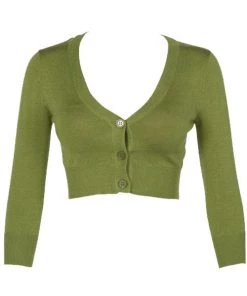MAK Sweaters Cropped Cardigan With 3/4 Sleeves In Sage