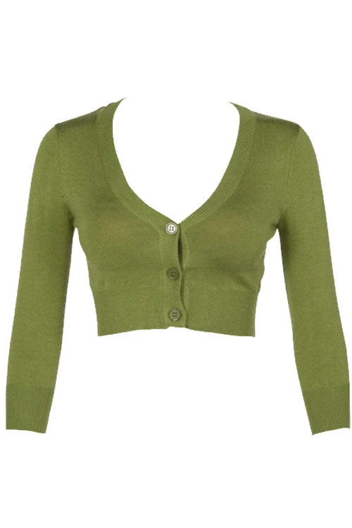 MAK Sweaters Cropped Cardigan With 3/4 Sleeves In Sage 2 MAK Sweaters Cropped Cardigan With 3/4 Sleeves In Sage
