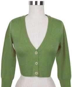MAK Sweaters Cropped Cardigan With 3/4 Sleeves In Sage 6 MAK Sweaters Cropped Cardigan With 3/4 Sleeves In Sage