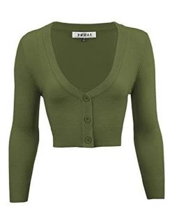 MAK Sweaters Cropped Cardigan With 3/4 Sleeves In Sage