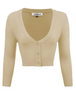 MAK Sweaters Cropped Cardigan With 3/4 Sleeves In Sand/Taupe New Arrivals And Restocks