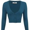 New Arrivals And Restocks MAK Sweaters Cropped Cardigan With 3/4 Sleeves In Teal Blue