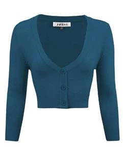 New Arrivals And Restocks MAK Sweaters Cropped Cardigan With 3/4 Sleeves In Teal Blue