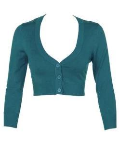 New Arrivals And Restocks MAK Sweaters Cropped Cardigan With 3/4 Sleeves In Teal Blue