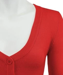 MAK Sweaters Cropped Cardigan With 3/4 Sleeves In Tomato New Arrivals And Restocks