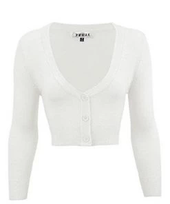 MAK Sweaters Cropped Cardigan With 3/4 Sleeves In White