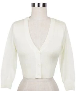 MAK Sweaters Cropped Cardigan With 3/4 Sleeves In White 6 MAK Sweaters Cropped Cardigan With 3/4 Sleeves In White