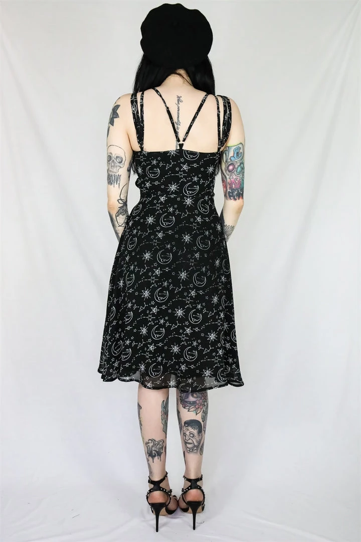 Timeless London Moon & Stars Print Crossover Neck Chiffon Dress Clothing 6 Timeless London Moon & Stars Print Crossover Neck Chiffon Dress Clothing