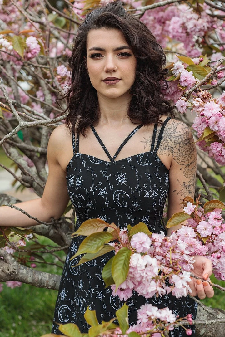 Timeless London Moon & Stars Print Crossover Neck Chiffon Dress Clothing 7 Timeless London Moon & Stars Print Crossover Neck Chiffon Dress Clothing